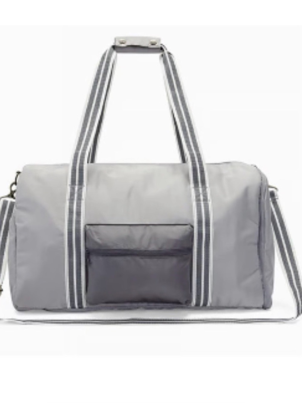 Thirty -One Gray Duffel Bag with Striped Handles